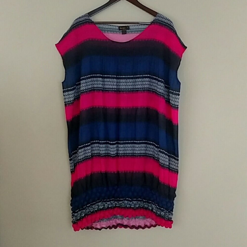 Jenny T Color Block Pink, Blue, Grey Sheer Tunic Size 1X